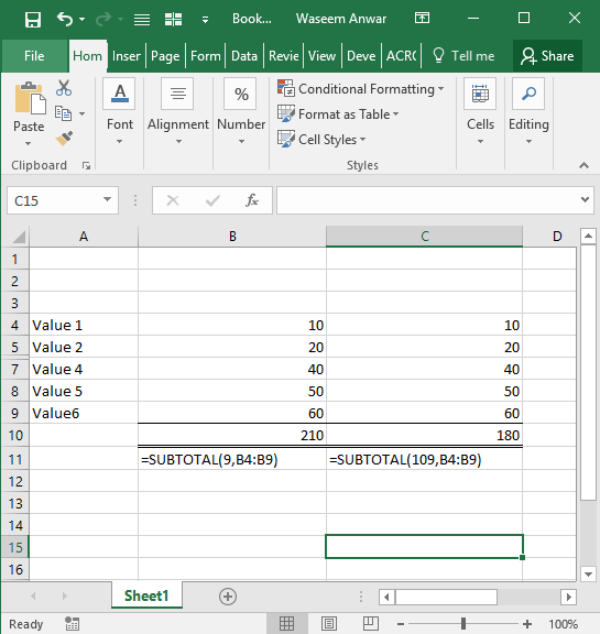 Do not sum hidden values in excel<